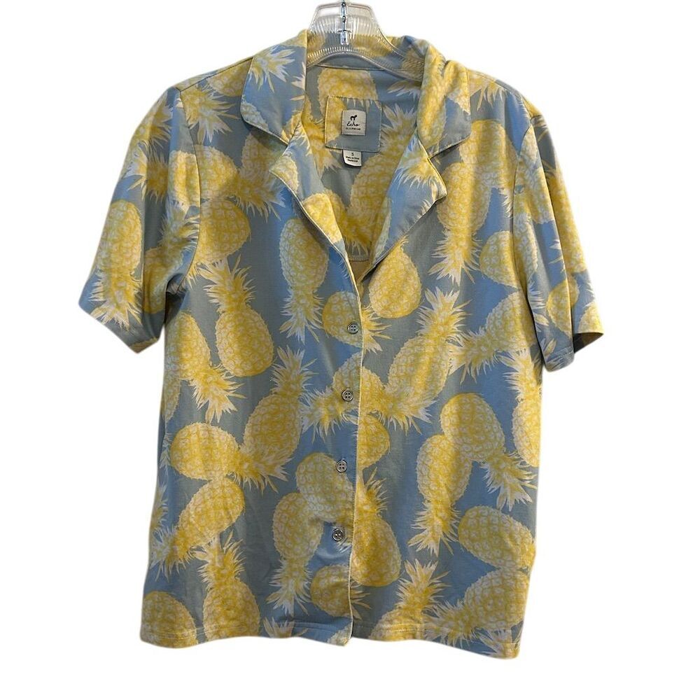 Echo Women's Short Sleeve Pajama Top Blue Pineapple Print Size S